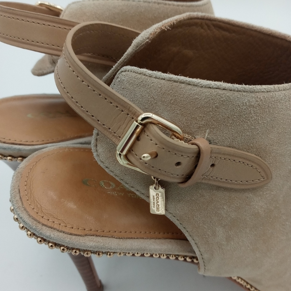 Coach Leather upper mule Stilettos Peep toe golden studded trim heel strap 9.5 - Picture 6 of 14